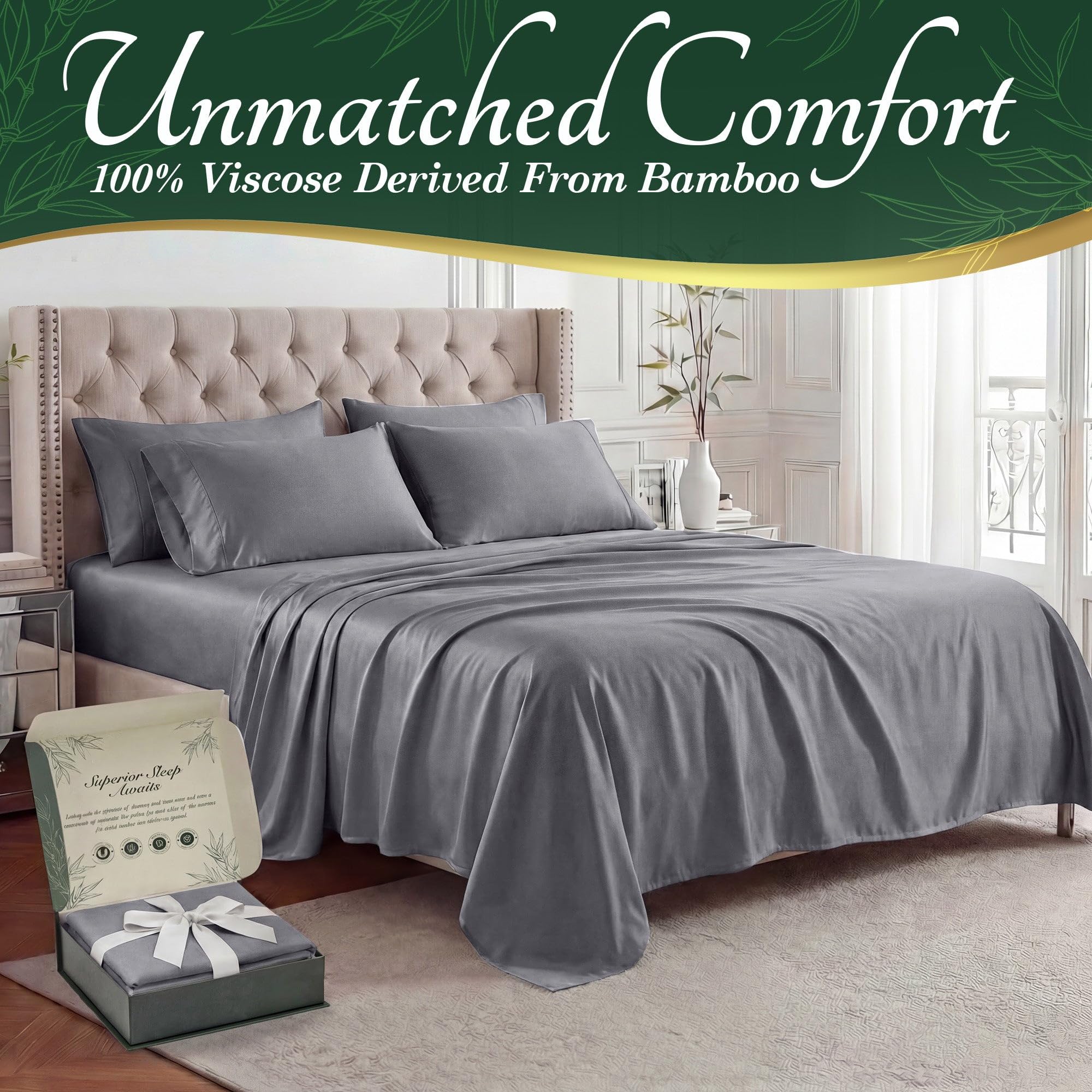 Decolure bamboo king fitted sheet with 17-inch pocket for deep mattresses