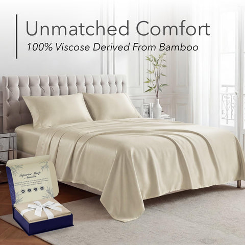 DECOLURE bamboo king fitted sheet showing 17-inch deep pocket fit
