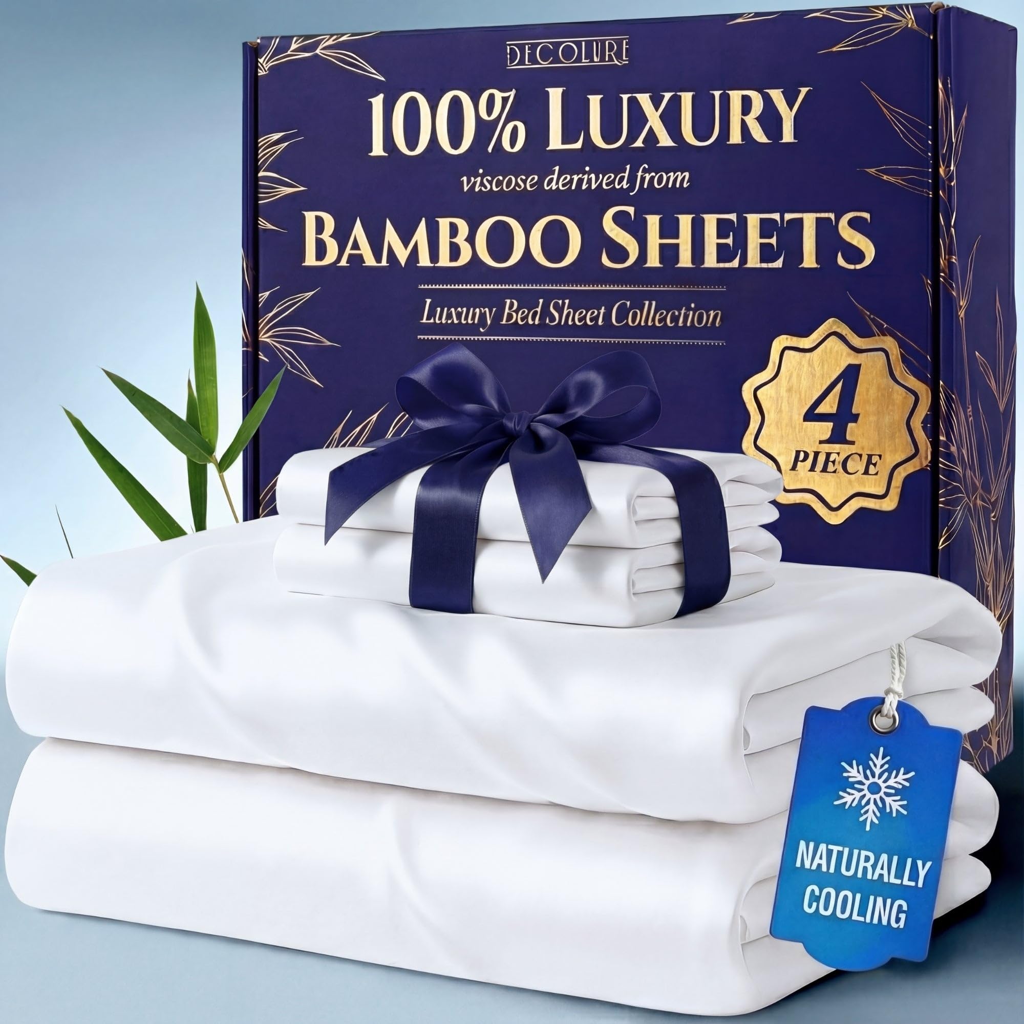 DECOLURE bamboo king flat sheet draped for silky, breathable comfort