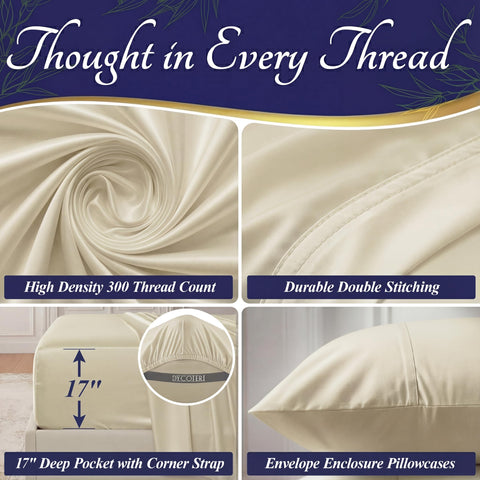 DECOLURE cooling bamboo sheet set seen on bed for restful nights