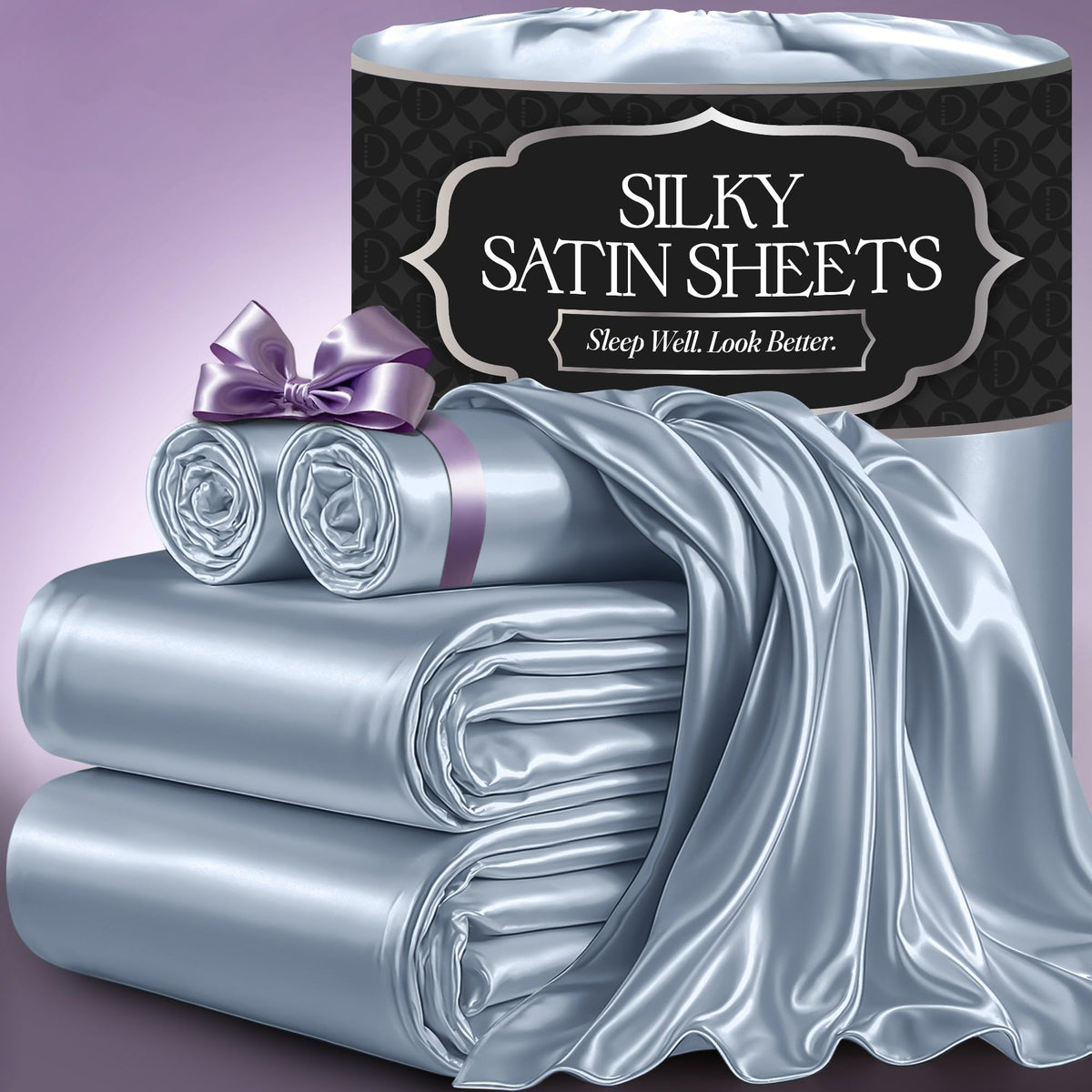 Decolure satin sheets baby blue flat sheet for smooth, cool sleep.