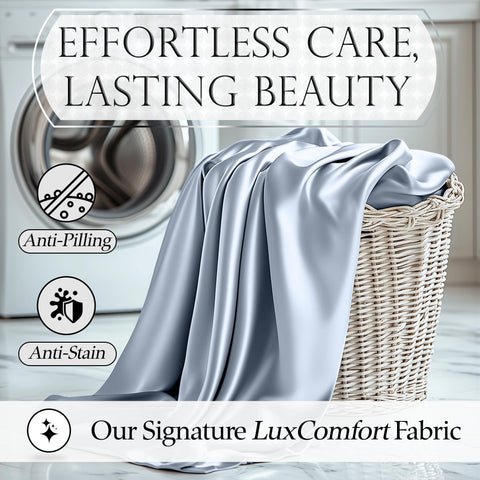 Decolure satin sheets baby blue luxurious silky texture feels premium.