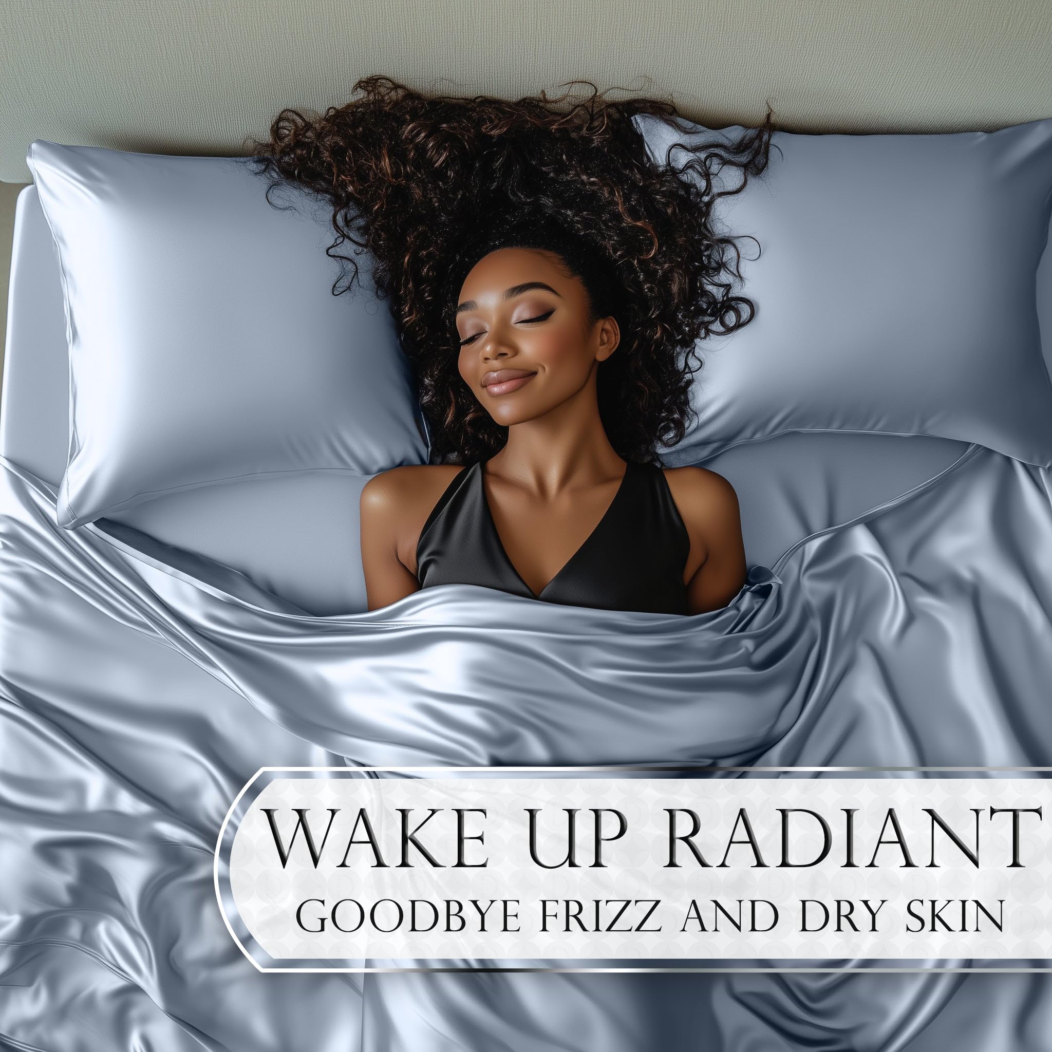 Decolure satin sheets baby blue wrinkle-free finish for easy mornings.