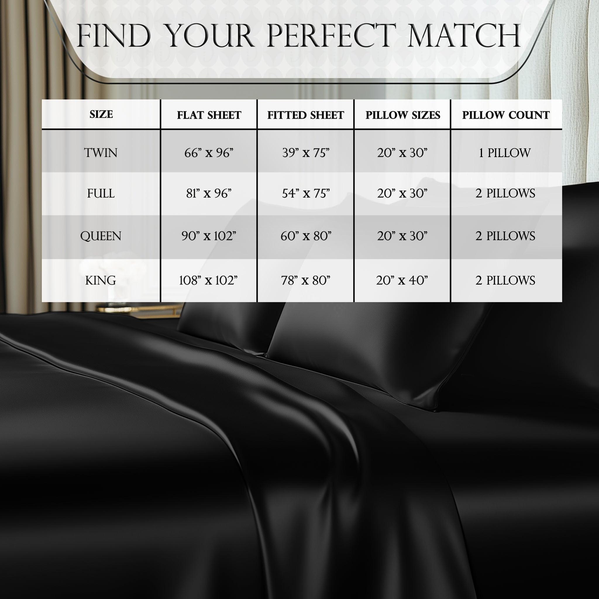 DECOLURE satin sheets bedroom scene emphasizes cool, breathable comfort all night