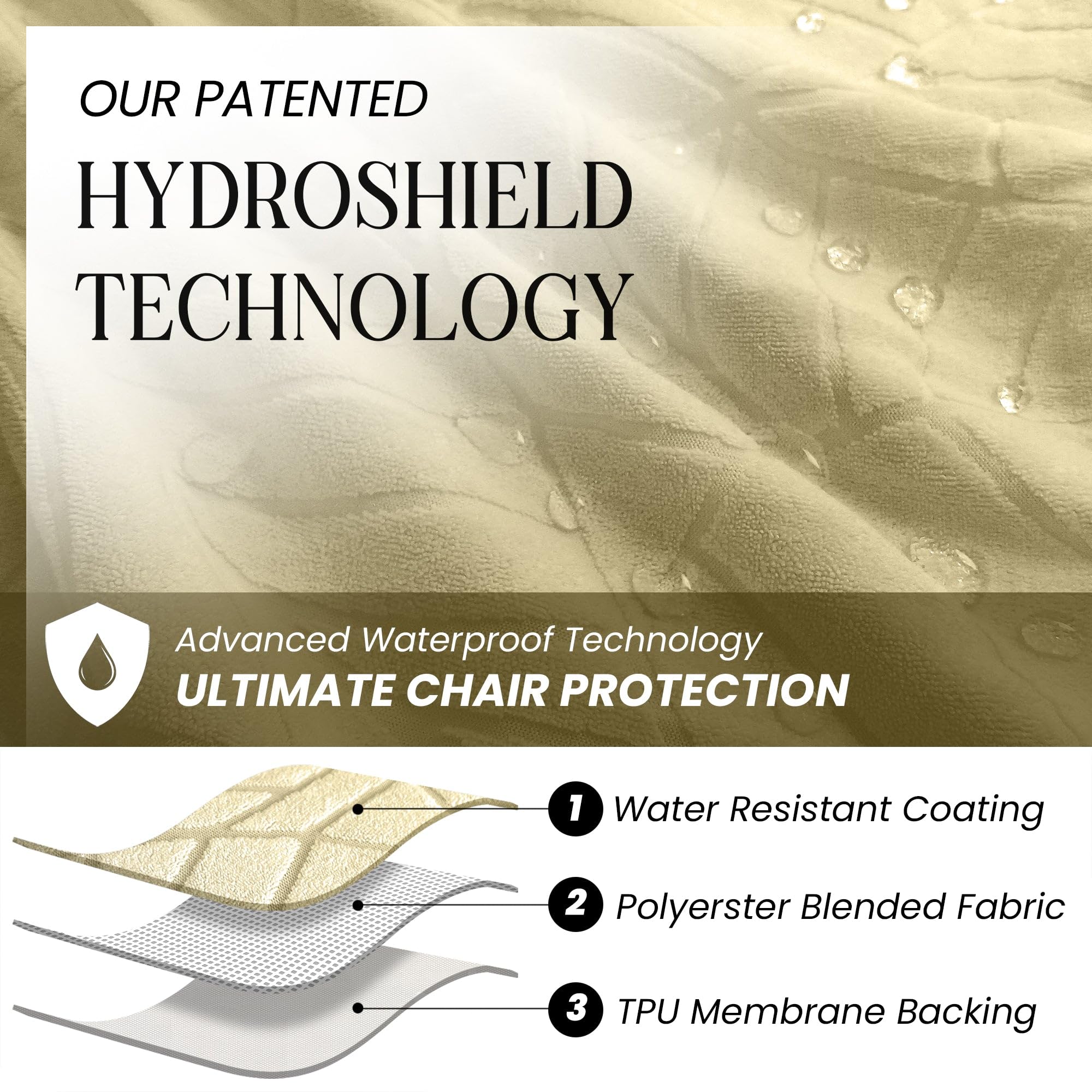 Elastic edge detail on a beige DECOLURE chair cover for secure fit