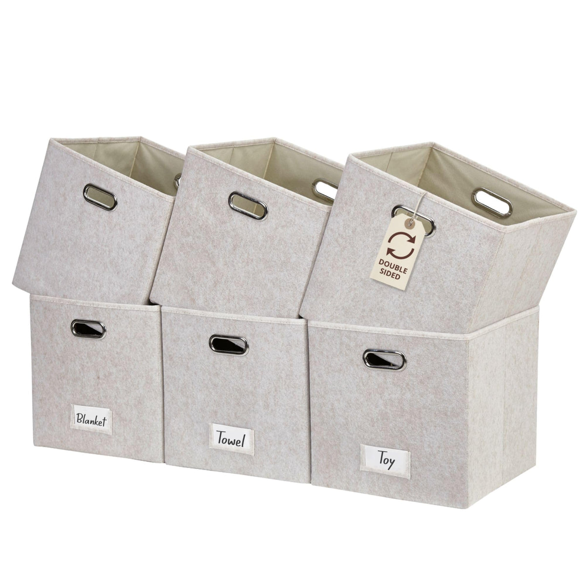 DECOMOMO 11-inch beige felt storage bin on shelf for closet organization