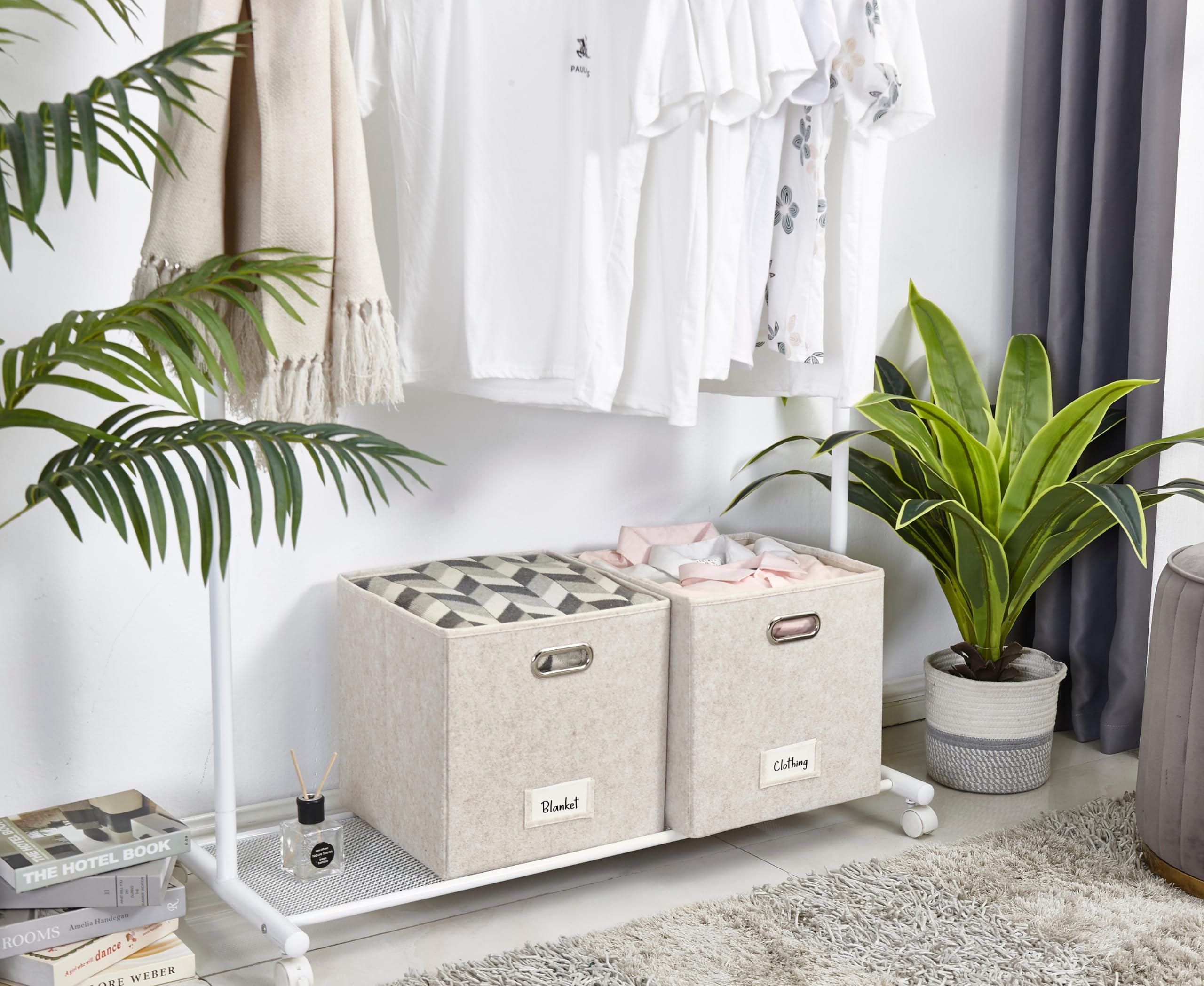 DECOMOMO beige fabric cube bin complements neutral décor