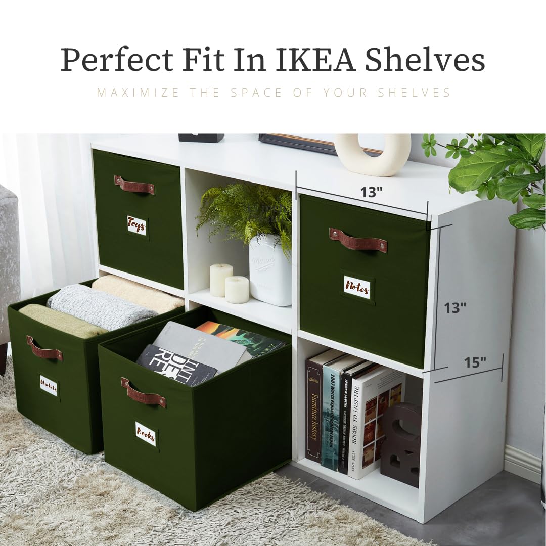 DECOMOMO olive-green basket on Kallax shelf shows versatile placement