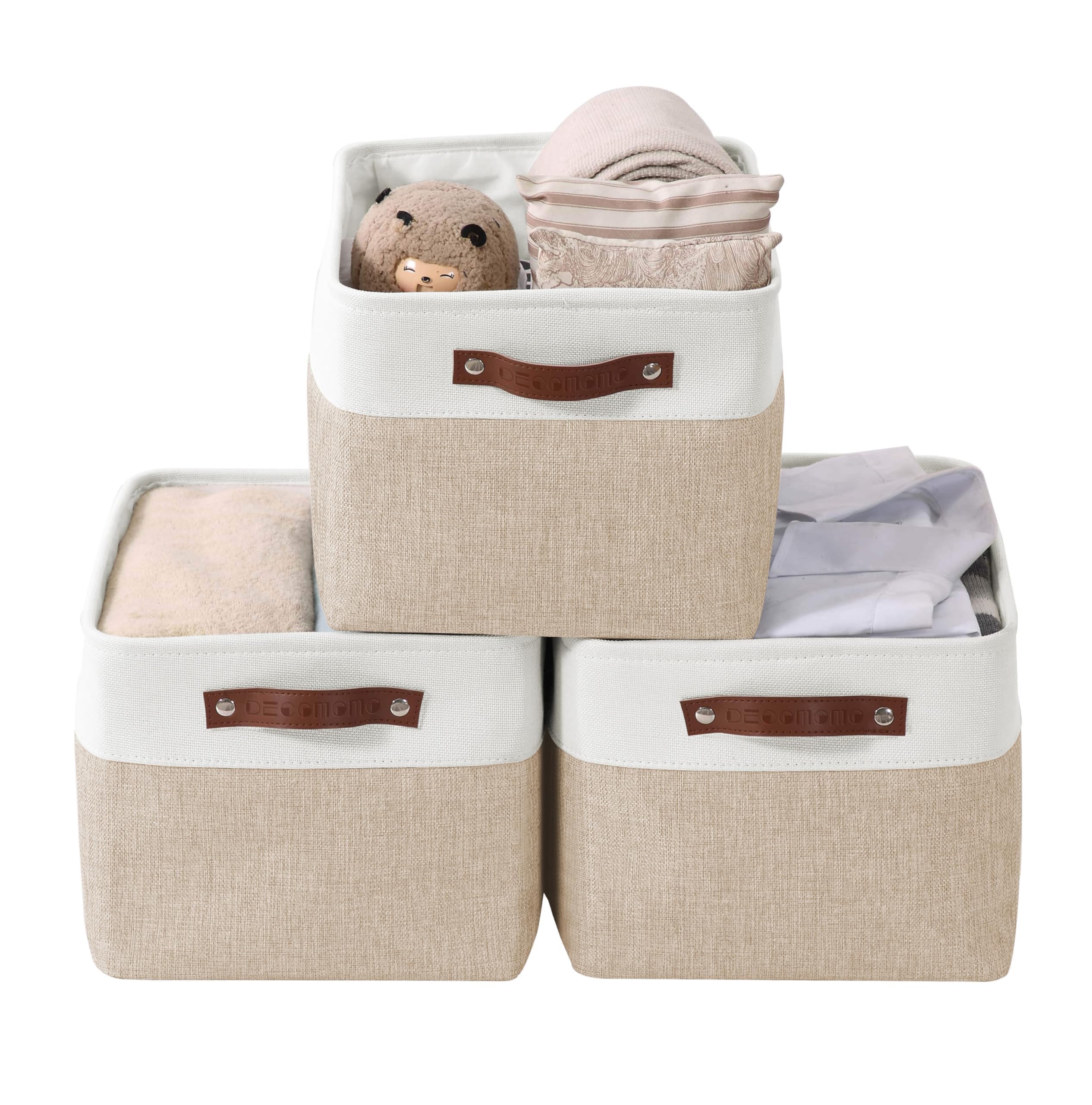 DECOMOMO large fabric storage bins on a shelf, ideal for organized 3-pack storage.