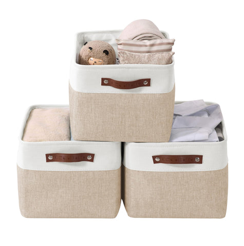 DECOMOMO large fabric storage bins on a shelf, ideal for organized 3-pack storage.