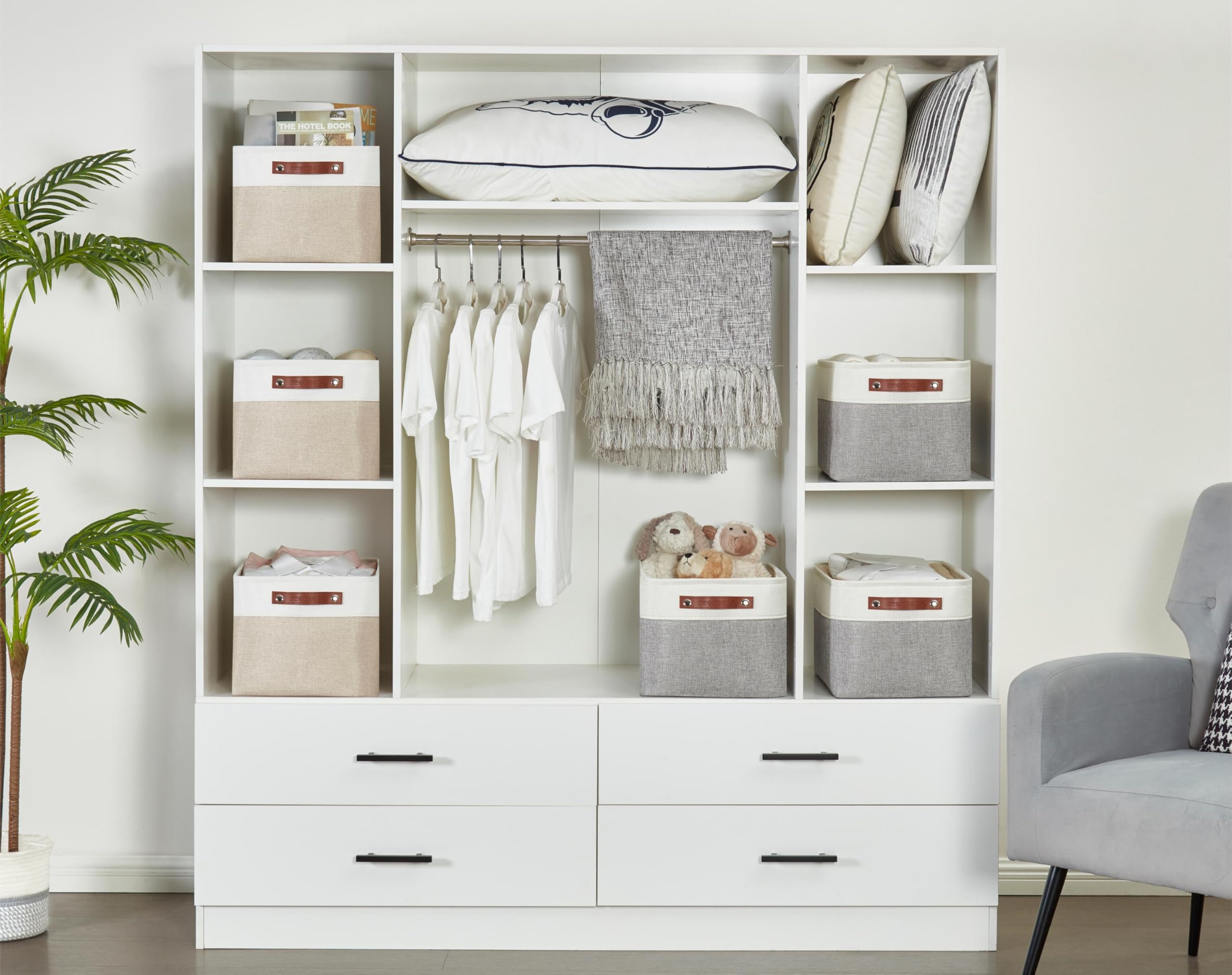 Linen closet organization using DECOMOMO fabric bins