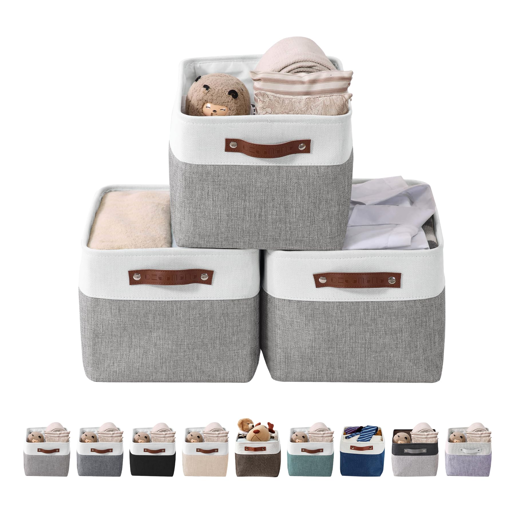 DECOMOMO bins on a shelf enhancing room organization and aesthetics