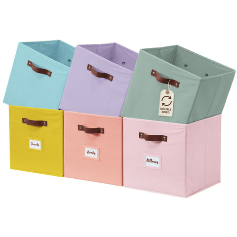 DECOMOMO rainbow storage cubes front view with bold colors for quick item identification.