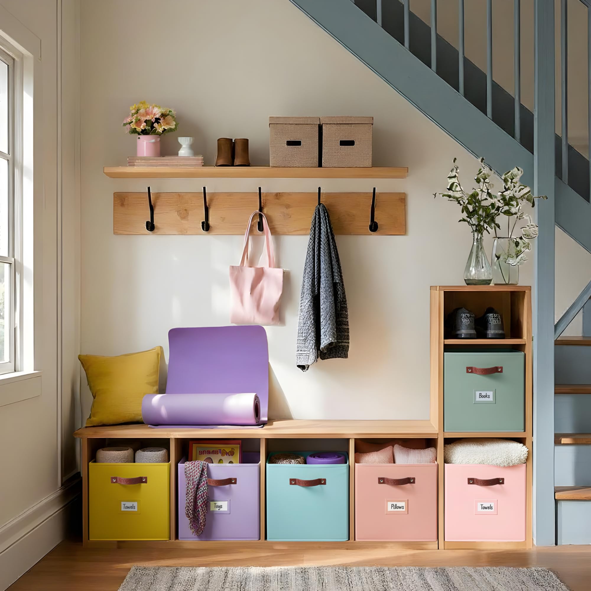 DECOMOMO rainbow storage cubes add colorful decor while keeping items accessible.
