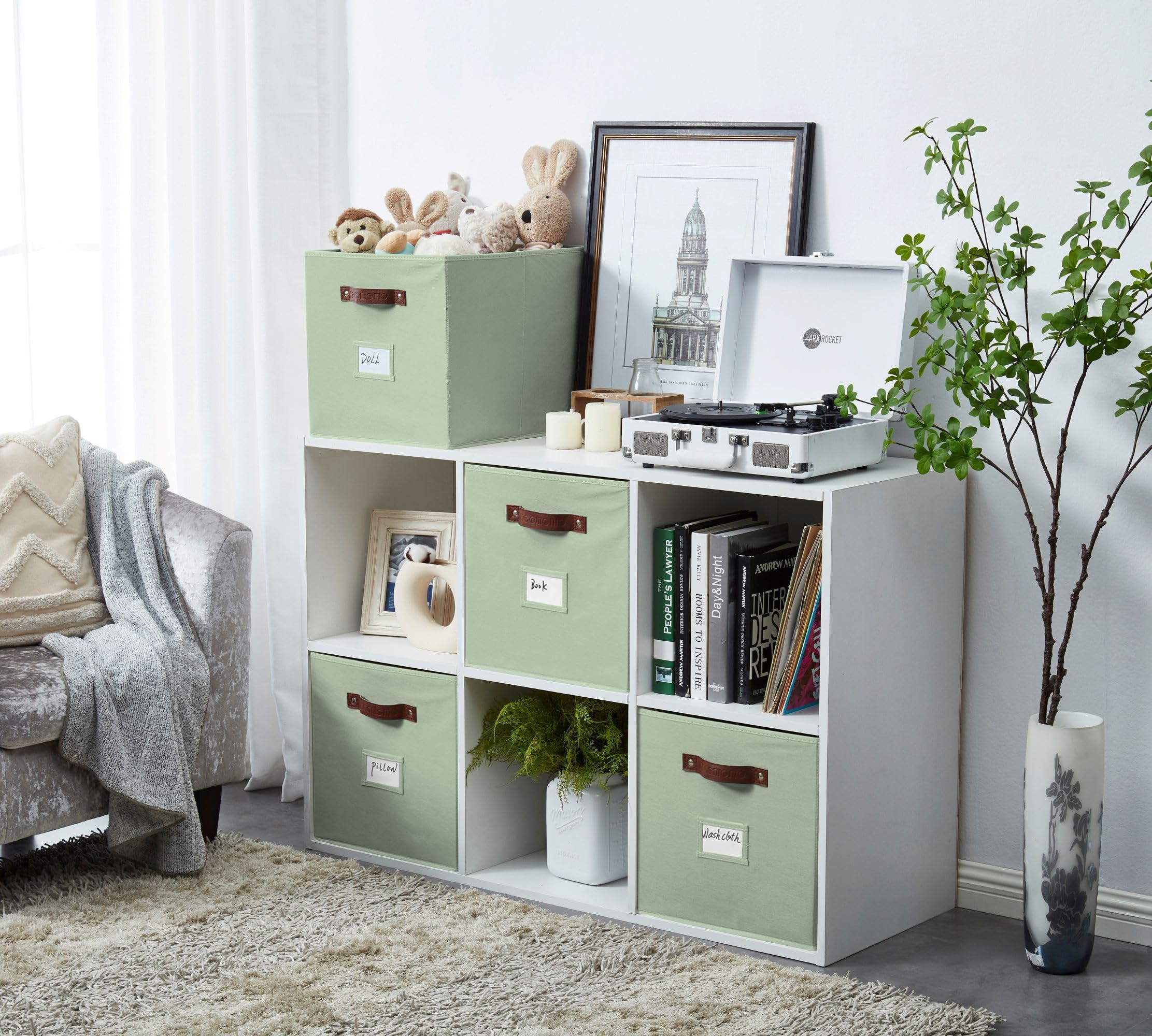 DECOMOMO Kallax bin with dual handles ideal for clutter-free closet storage.