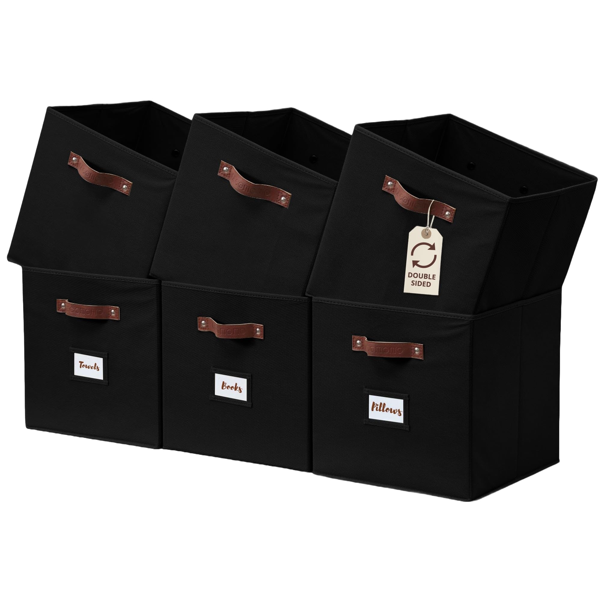 DECOMOMO storage bin with front label for easy on-shelf organization