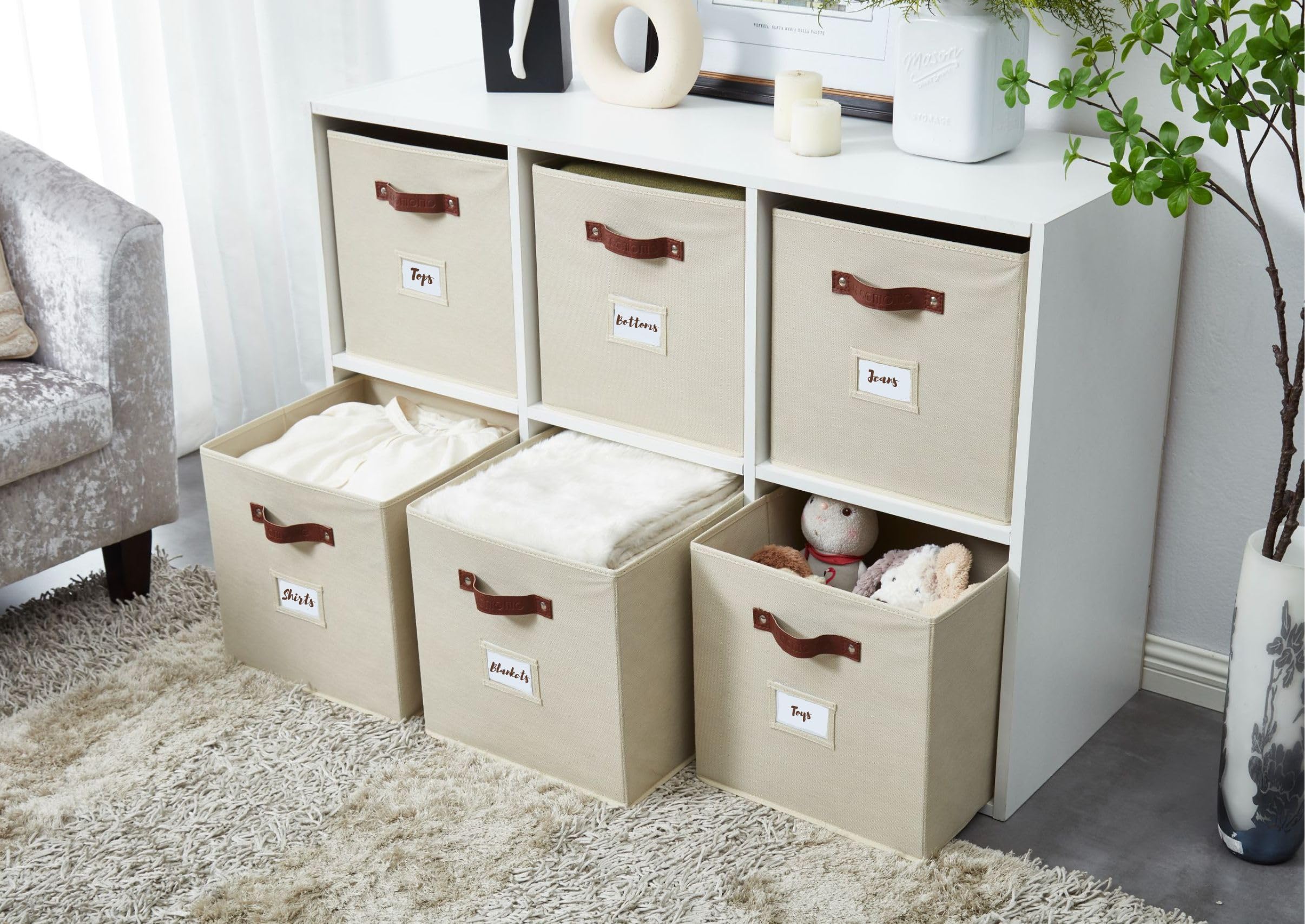 DECOMOMO storage bins beige labeled bin ready for quick access