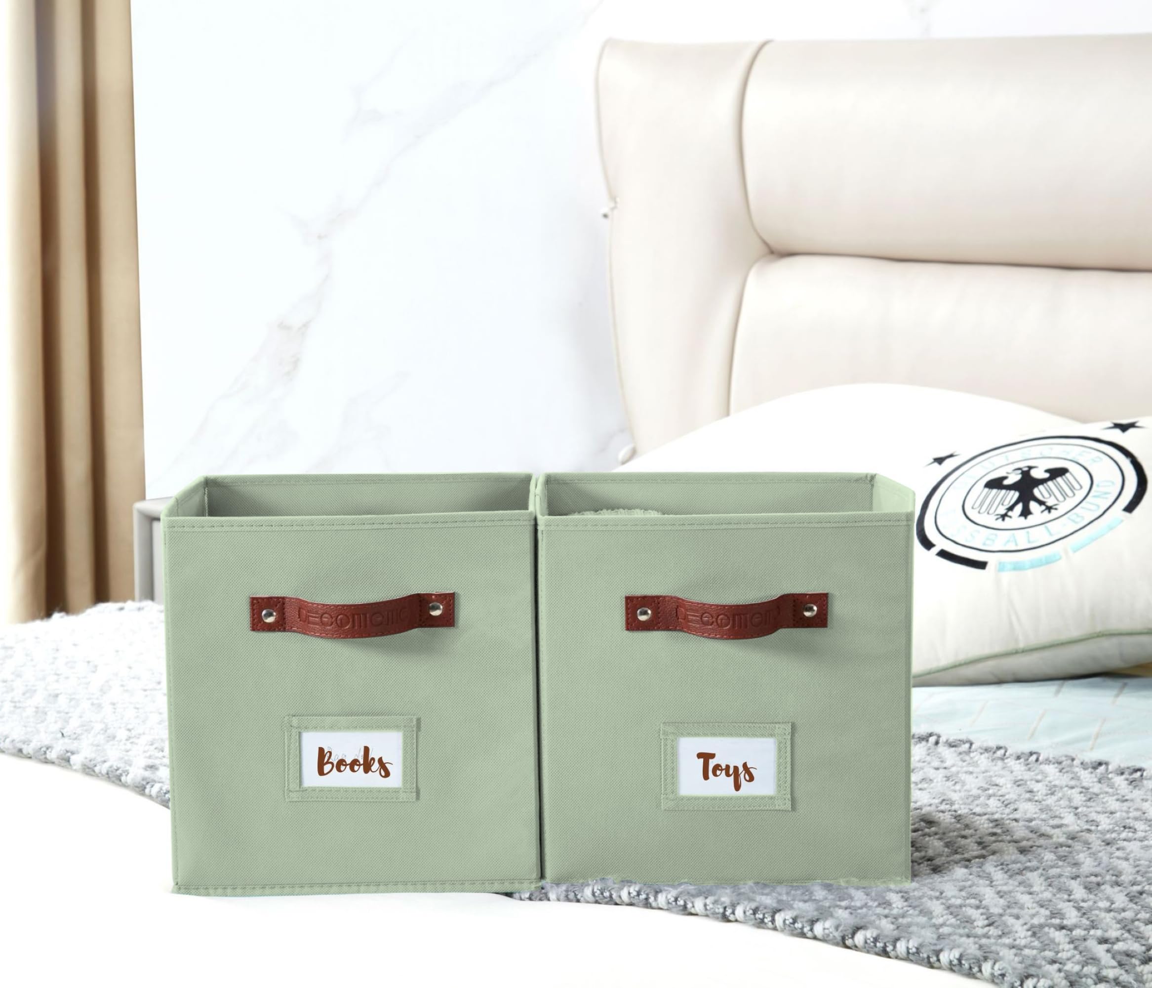 DECOMOMO storage cubes stacked for neat closet organization