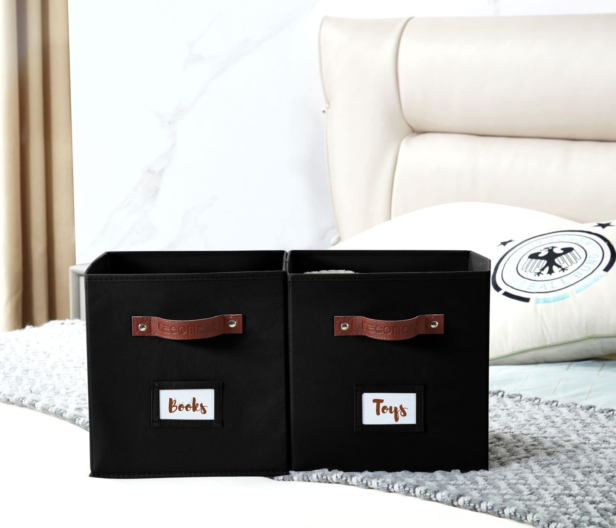 DECOMOMO storage cubes in a bedroom organizing toys and clothes