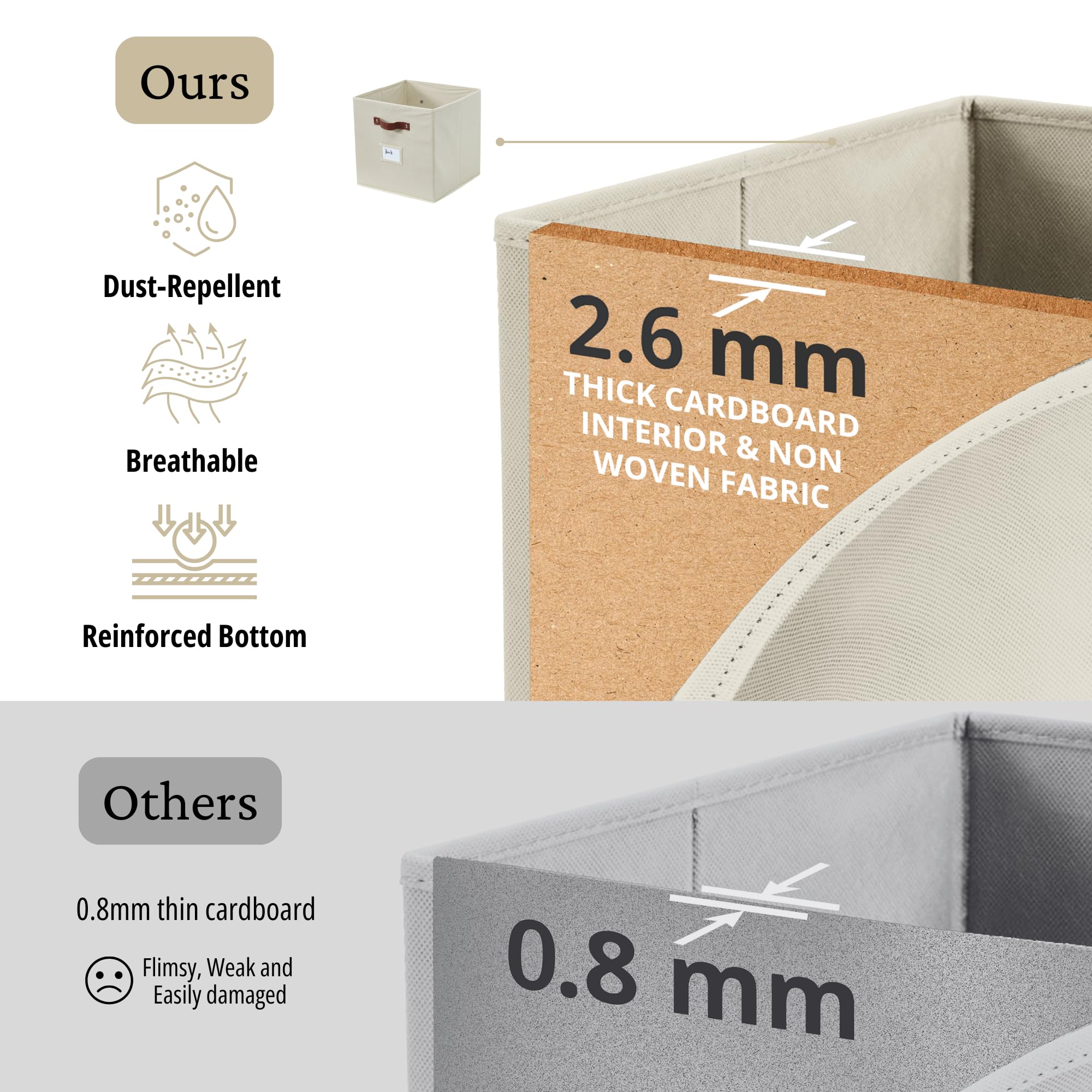 DECOMOMO storage cubes use dust- and tear-resistant fabric for durability.