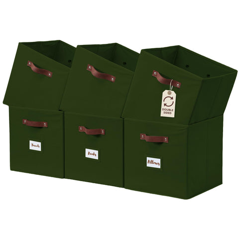 DECOMOMO storage cubes olive green front view six-pack for organized shelves.