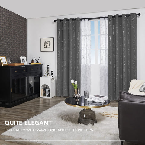 Deconovo silver foil print curtains add metallic detail and light diffusion.