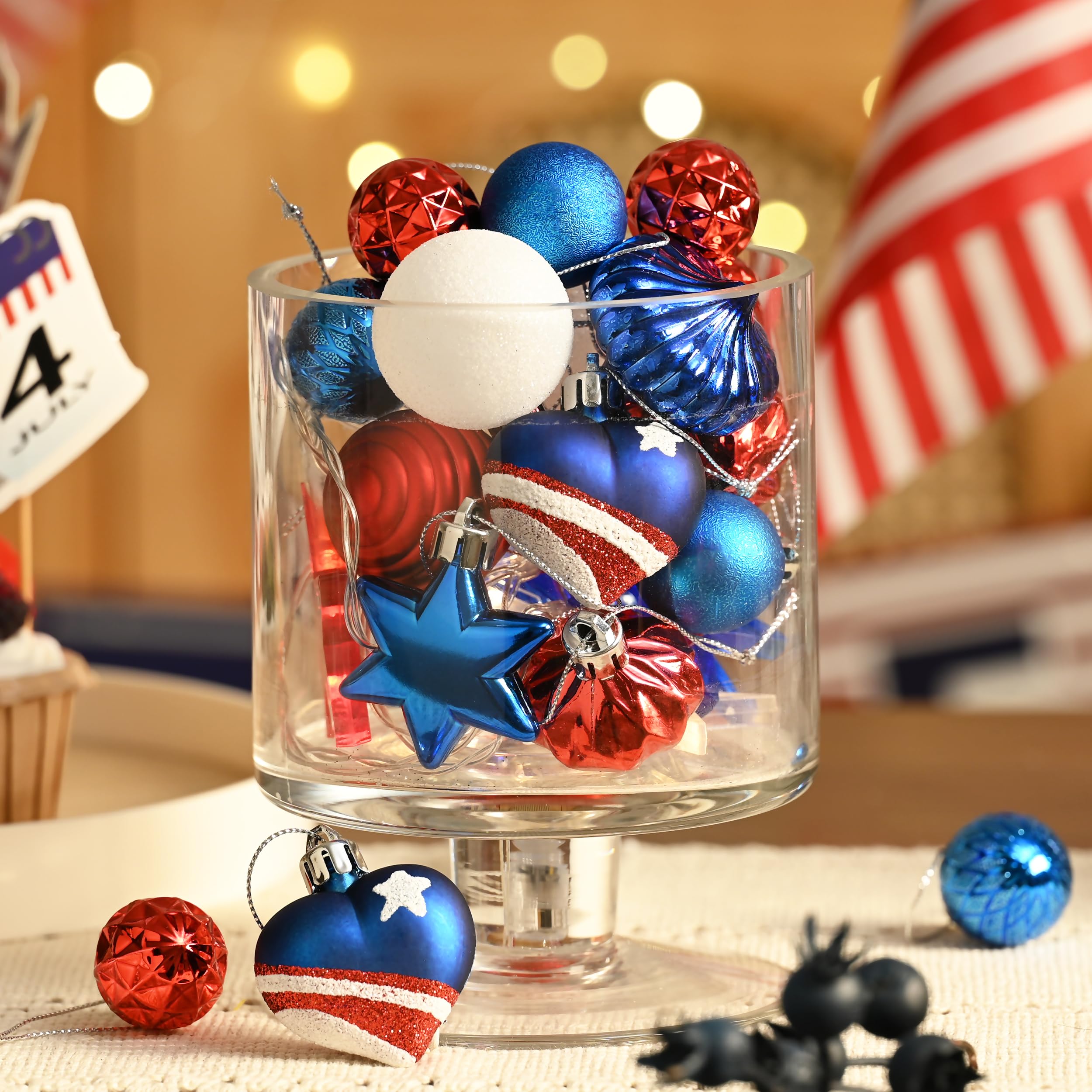 Decor by Hannah 45 count patriotic ornaments set for versatile indoor decorating.