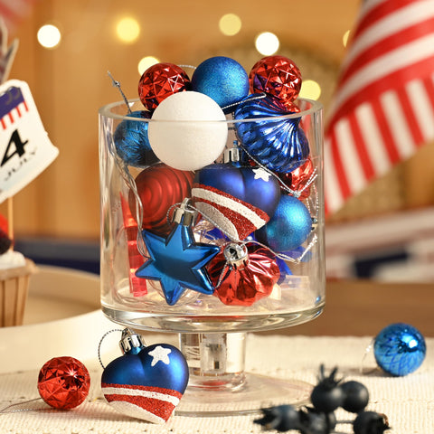 Decor by Hannah 45 count patriotic ornaments set for versatile indoor decorating.