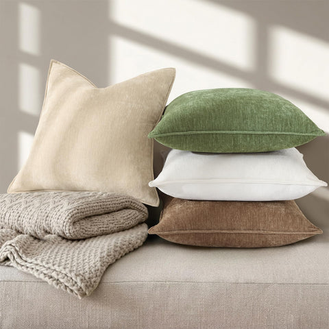 decorUhome living-room styling beige pillow covers on couch