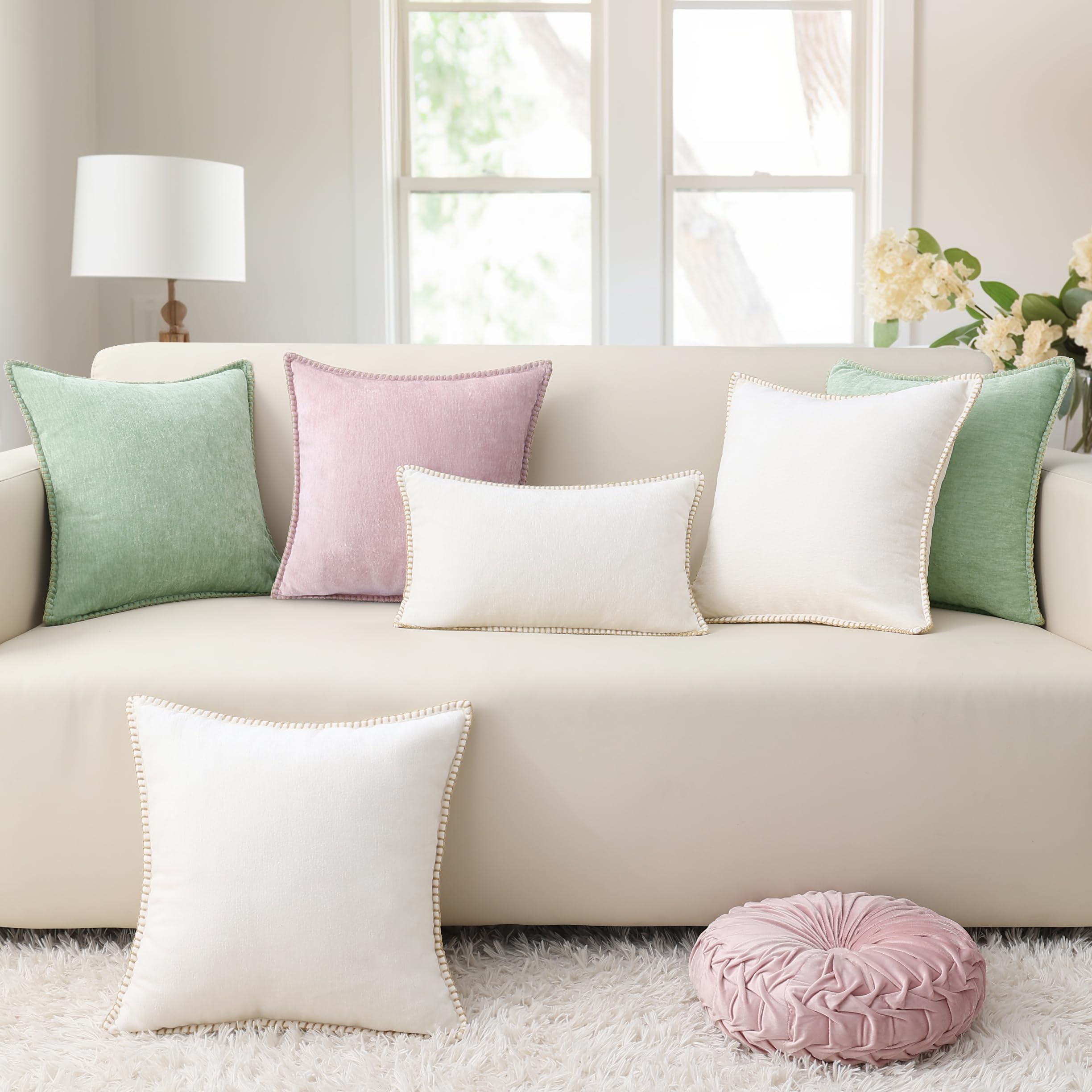 DecorUhome Blush pink chenille cover adds soft accent to room