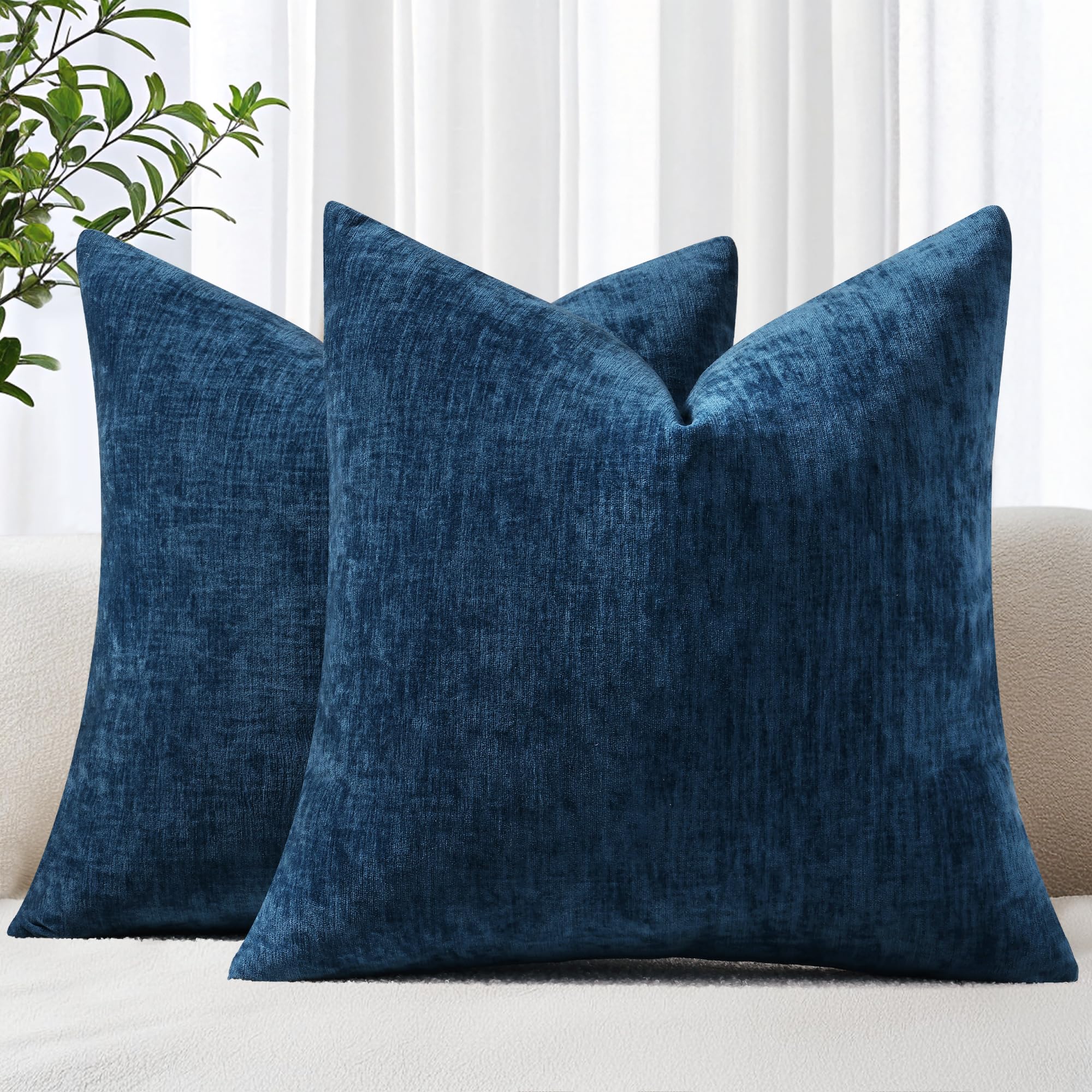 decorUhome chenille navy blue pillow cover shows plush texture for cozy spaces.