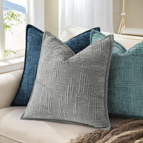 Bedroom ambience enhanced by DecorUhome navy blue cushion cover's refined texture.
