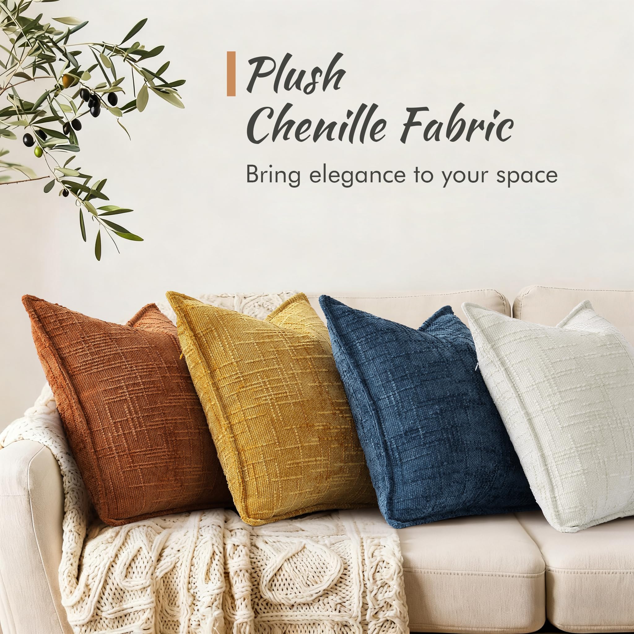 Reversible chenille texture on DecorUhome 18x18 cover enhances versatile styling.