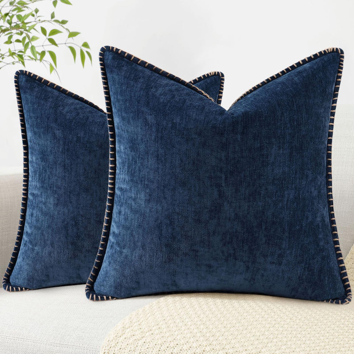 decorUhome chenille soft cozy throw pillow cover Poseidon front view offers plush comfort.