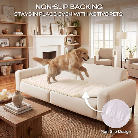 decoruhome couch cover protects against fur and scratches while keeping a tidy look.