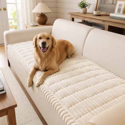 decoruhome couch cover with plush fuzzy texture protects furniture from pets and adds warmth.