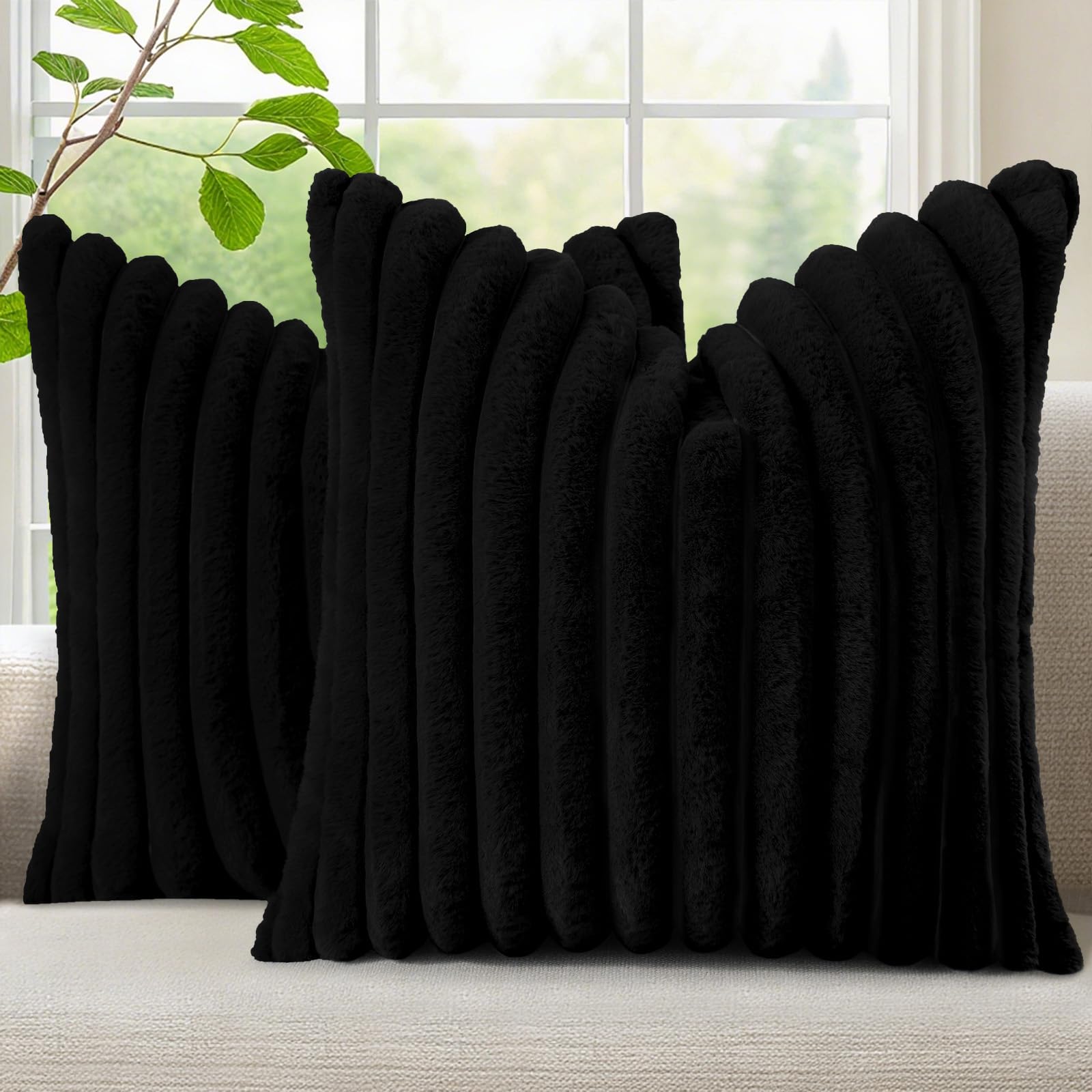decorUhome cozy faux fur pillow cover front close-up showing plush texture for sofa decor