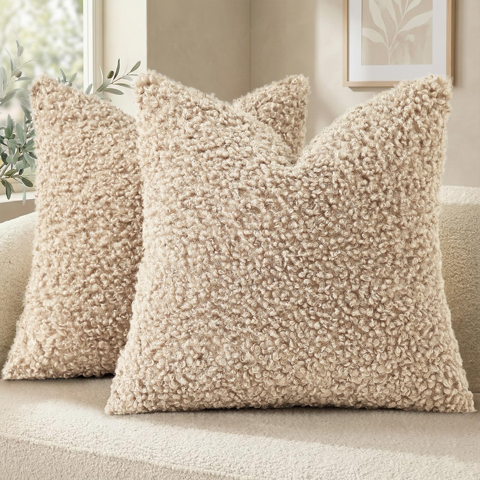 decorUhome faux fur pillow cover 20x20 in oatmeal adds cozy texture to seating.