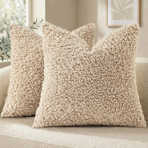 decorUhome faux fur pillow cover 20x20 in oatmeal adds cozy texture to seating.