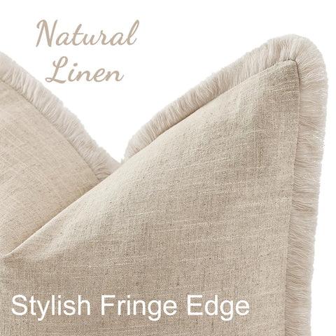decorUhome fringe edge farmhouse pillow cover beige elevates cozy living room vibes.