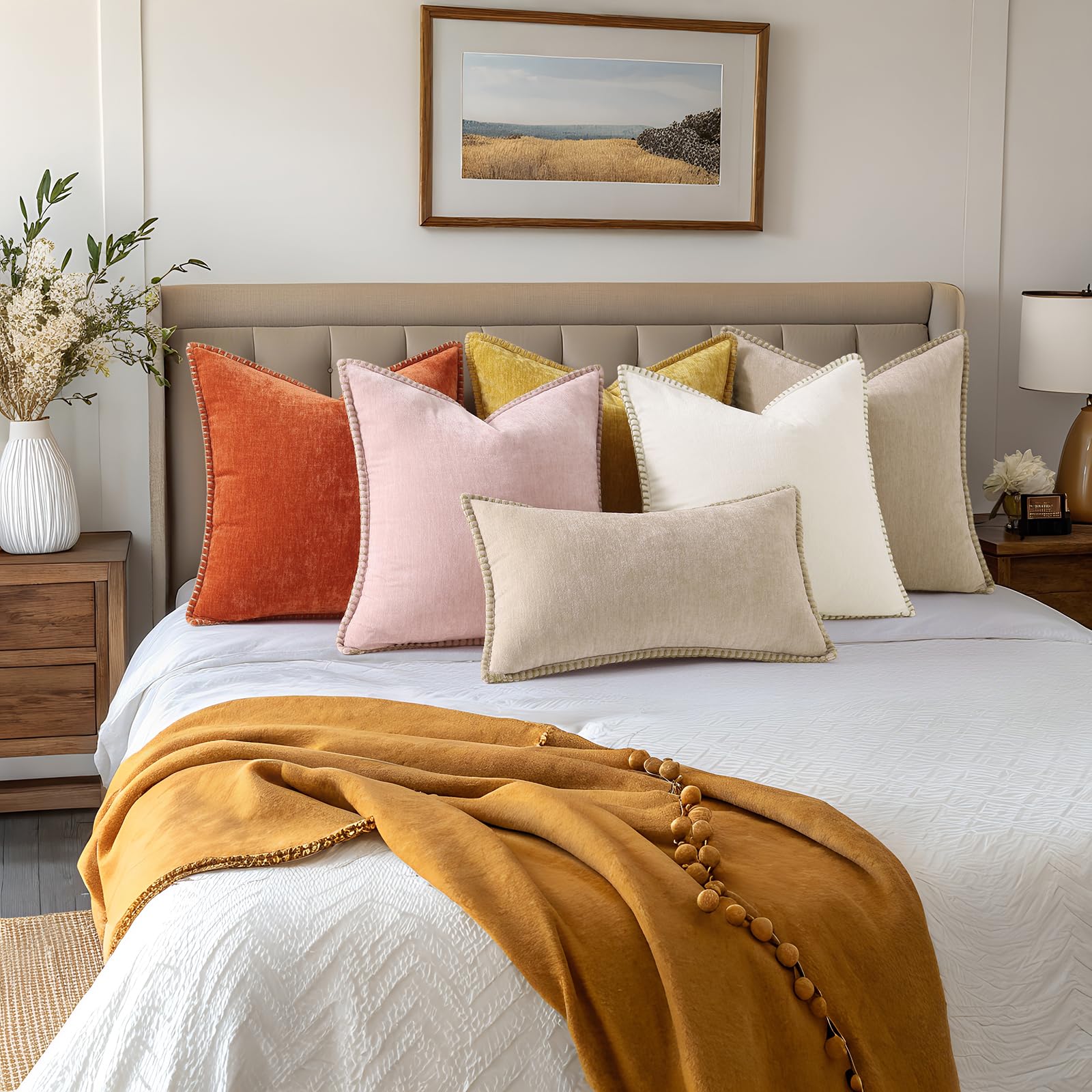 decoruhome Modern Farmhouse Stitch Edge adds character with a contrasting brown stitch