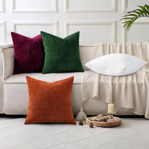 decoruhome moss green chenille pillow cover in bedroom setting