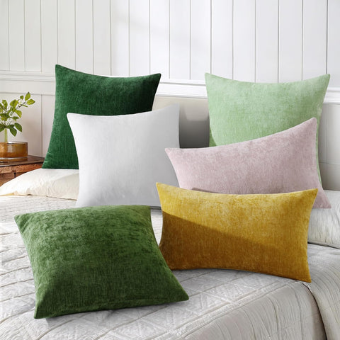 decoruhome moss green pillow cover on a sofa