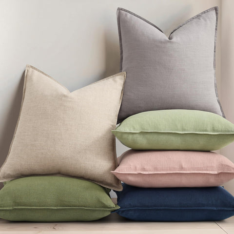 decorUhome navy linen pillow cover on bed adds minimalist elegance
