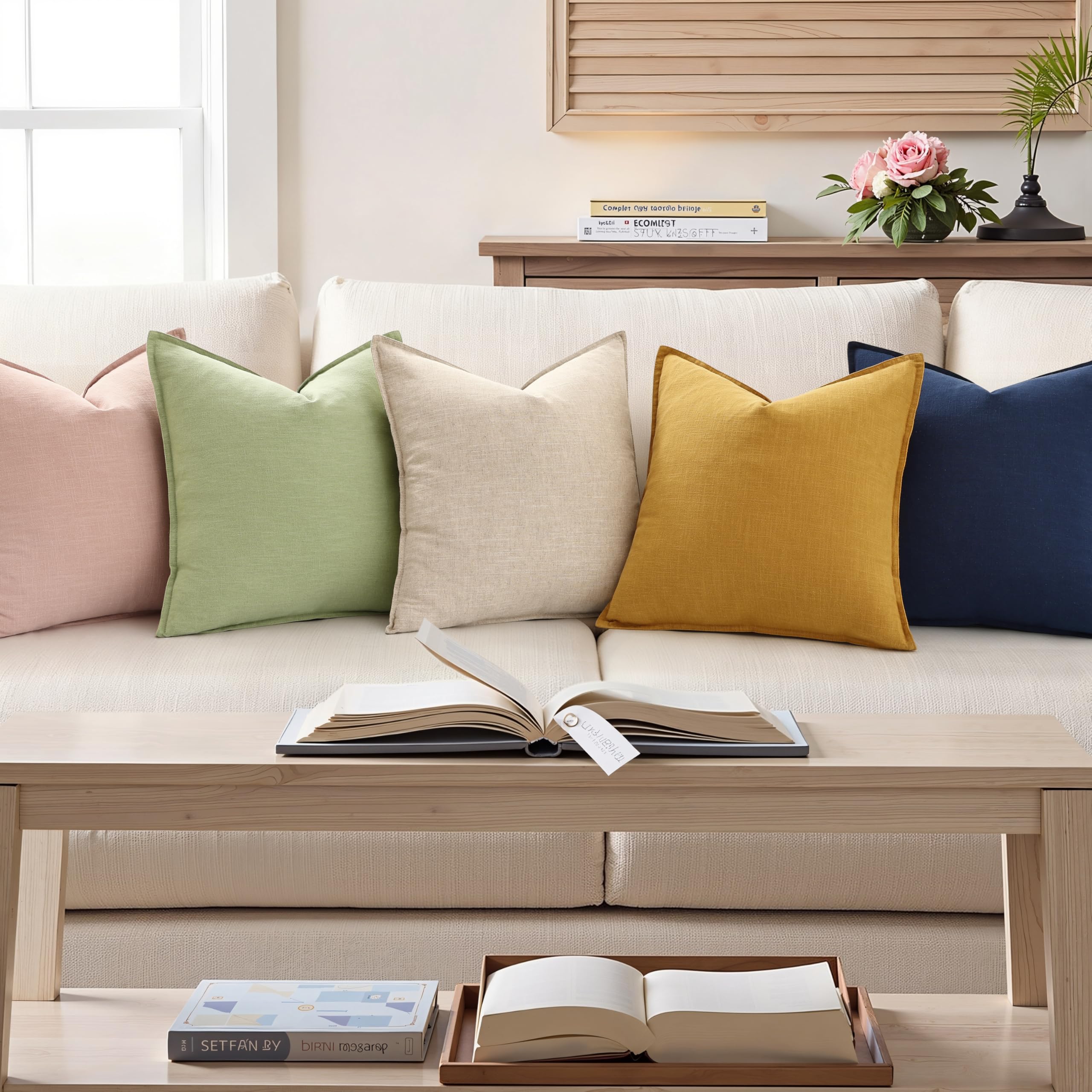 decorUhome navy pillow on sofa demonstrates versatile farmhouse style