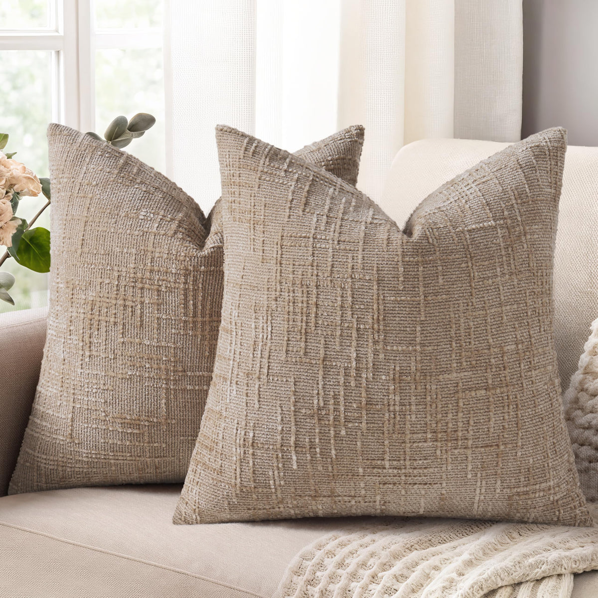 decorUhome oatmeal chenille pillow cover 18x18 set of 2 adds cozy texture to your sofa