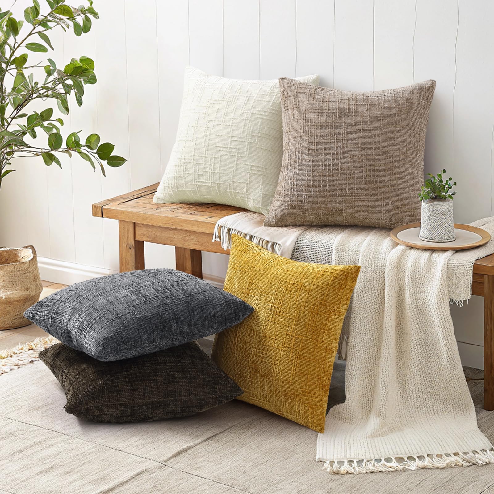 decorUhome chenille cover stacked for layered bed or sofa look