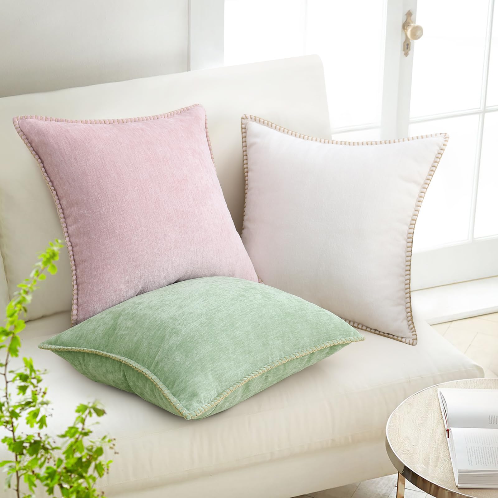 decorUhome cream white cover coordinates with light-toned furniture.