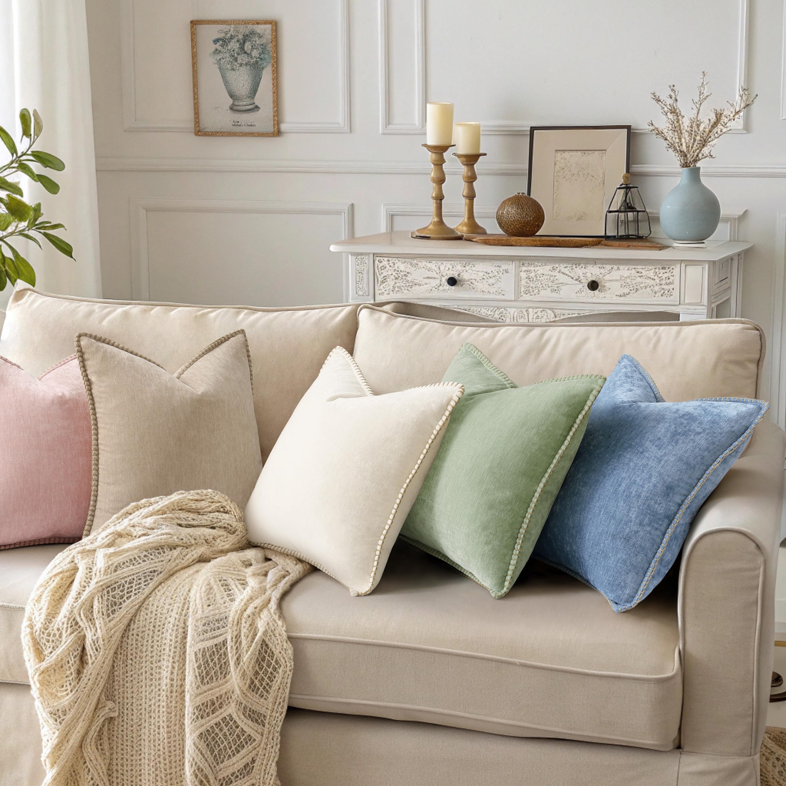 decorUhome blue pillow cover in an office setting for calm styling.