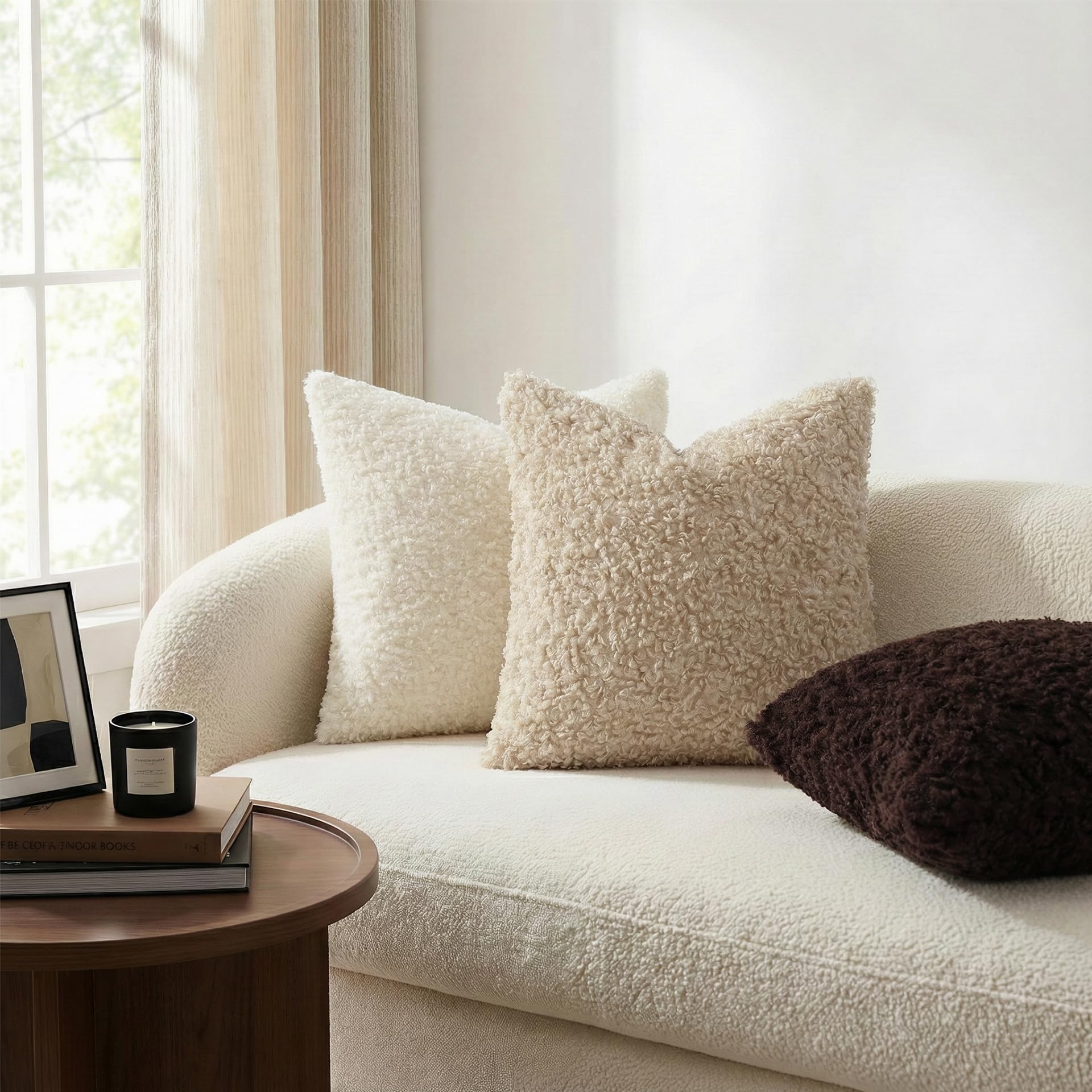 decorUhome sherpa pillow cover soft plush feel for living room decor.